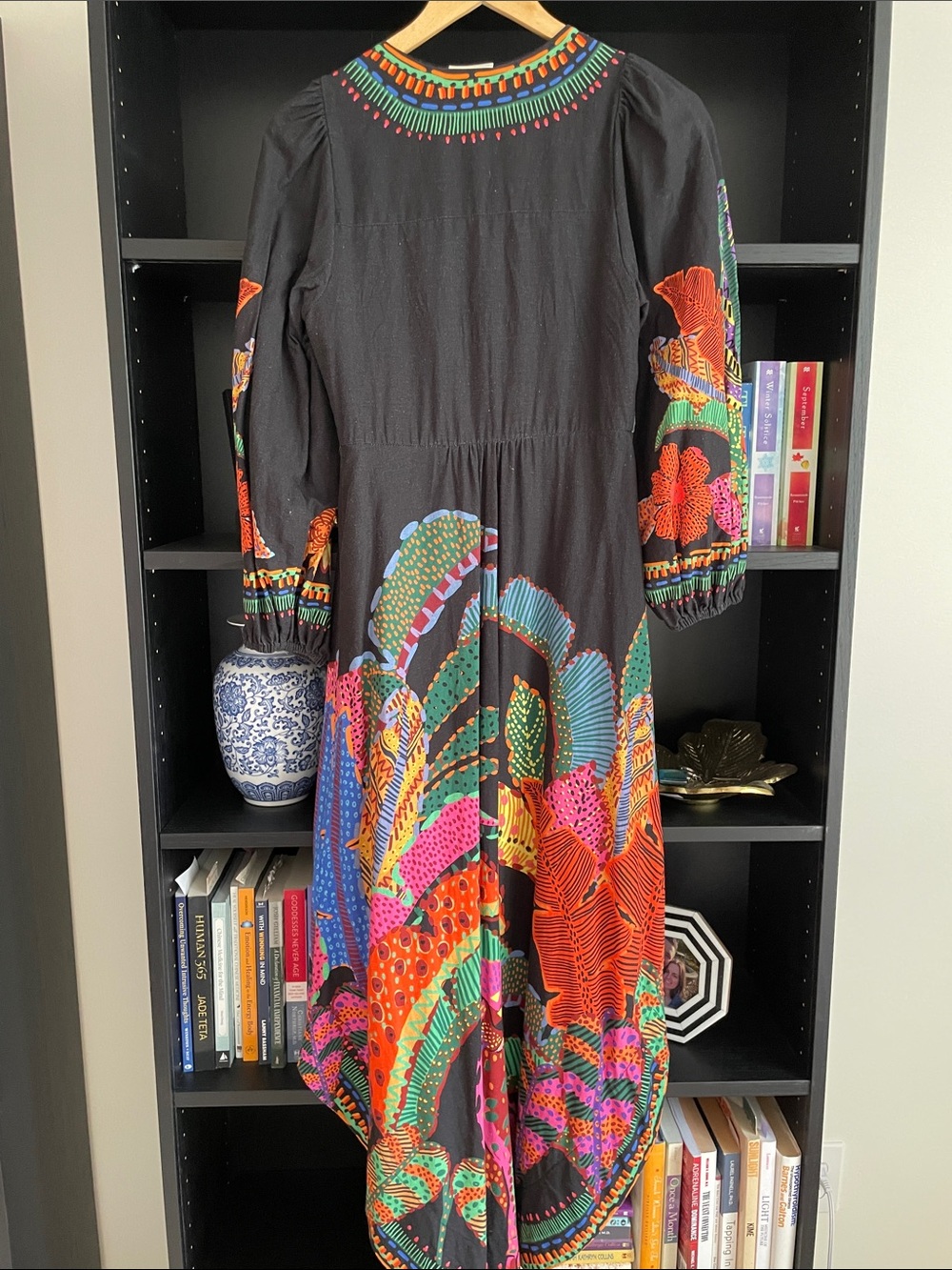 Farm Rio Black Cool Leopards Printed Button Linen Blent Maxi Dress - Picture 5 of 10